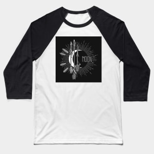 Crescent moon with arrows drawn in boho style. Mystical moon emblem isolated on black. Baseball T-Shirt